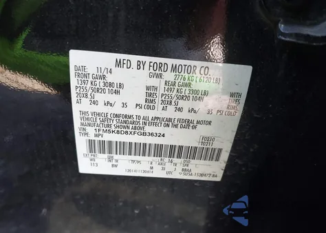 2015 Ford Explorer Xlt из США, поврежденный, VIN 1FM5K8D8XFGB36324